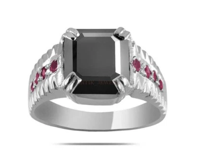 Naturale Onice Nera & Riscaldato Rubino con Bianco Argento Placcato Oro Da #1101 - Immagine 1 di 4