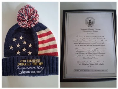 RARO Sombrero de Día de Inauguración del Presidente Donald Trump e Invitación Enmarcada MAGA 🇺🇲 Foto 1 de 4