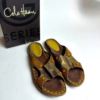 Cole Haan Krista Slide Slip On Brown Leather Snakeskin Sandals Shoes Sz 9 KC - Image 1 of 4