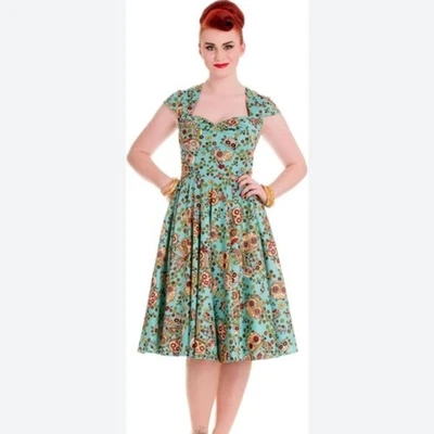 Hell Bunny Calavera Day of The Dead Flower Sugar Skull Flare Party Dress Medium - Image 1 of 4