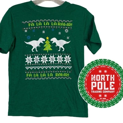 North Pole Trading Co Kids Christmas Dinosaur T-Shirt Size Medium (10/12) - Image 1 of 4