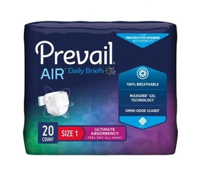 Prevail Air Incontinence Brief Size 1 /Medium Breathable PVBNG-012CA/1 20Ct - Picture 1 of 5
