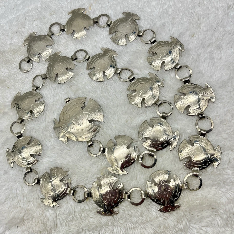 Vintage Concho Chain Belt Etched Silver Tone Southwestern Cowboy 33" - Image 1 of 4