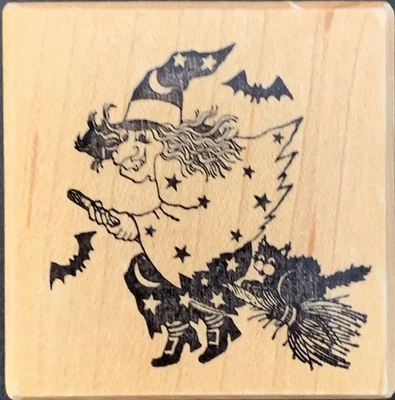 Estampilla de goma vintage PSX E-877 bruja de Halloween gato negro murciélagos Foto 1 de 3