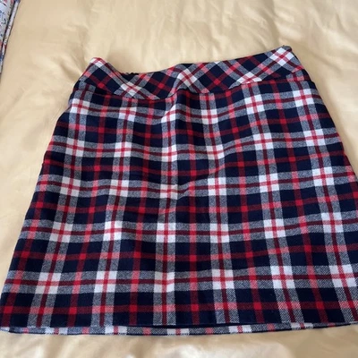 Talbots Woman Plus 14W Wool Blend Plaid Skirt Red Navy Blue Zip Pencil Lined A - Image 1 of 4