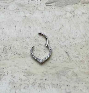 Chevron Rook and Septum Clicker Daith Helix Hoop with Natural Diamond 14k Gold - Picture 1 of 4