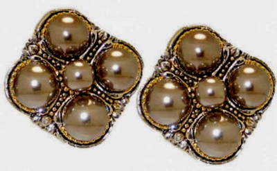 earring grey pearl white 18kt yellow gold gunmetal black omega cluster New - Image 1 of 4