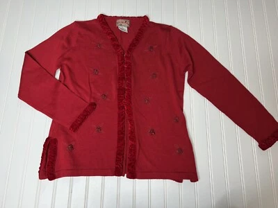 Cárdigan suéter April Cornell para mujer mezcla mediana de lana rojo 274 Foto 1 de 2