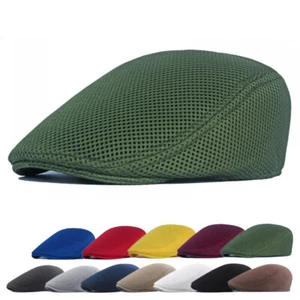 Men Summer Hollow Mesh Ivy Breathable Newsboy Flat Hat Stretch Driving Golf Cap - Picture 1 of 17