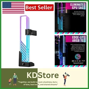 Versatile ARGB GPU Holder - Universal Bracket with Edge-Lit Tempered Glass - Afbeelding 1 van 12