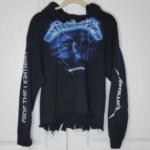 Metallica Ride The Lightning Black Gildan LS Sweatshirt Hoodie Medium Altered - Picture 1 of 10