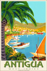 Póster de viaje por mar de las Antigua Caribe Indias Occidentales Roger Broders estampado Art Deco 313 - Imagen 1 de 2