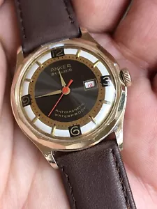 Orologio Da Uomo Anker Vintage Anni '50 Quadrante Bicolore 21 Gioielli Caricato a Mano 32,5 mm - Foto 1 di 10