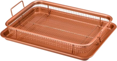 Copper Crisper Tray Set 2PC Non Stick Mesh Oven Baking Tray and Crisping Basket - Image 1 of 4