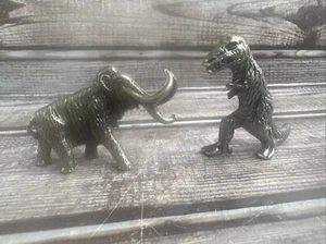 Vtg Miniature Pewter Tyrannosaurus T-Rex & Wooly Mammoth Figurines - Picture 1 of 6