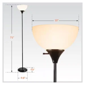 Black 71" Torchiere Charles Standing Floor Lamp, LED Torch Uplighting for Bedroo - Picture 1 of 9