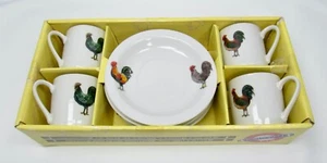 Cordon Bleu Demitasse Cup & Saucer Set w/ Chicken Hen & Rooster - Picture 1 of 12