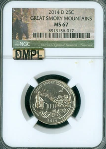 2014 D GREAT SMOKY MOUNTAINS QUARTER NGC MS67 MAC DMPL . - Picture 1 of 2