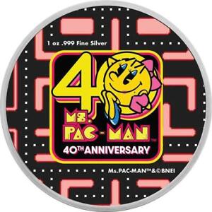 2021 MS PACMAN 40th Anniversary Colored 1 Oz Silver Coin 2$ Niue