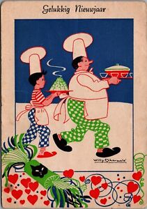 Happy New Year Cooks Bring Food Willy Schermele Vintage Postcard BS22