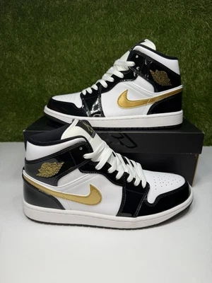 Tenis para hombre Air Jordan 1 Mid SE negro dorado charol talla 10,5 2019 852542-007 Foto 1 de 4