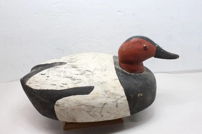 Señuelo de pato de madera vintage con respaldo de lona, con ojos de tachuela 13,5x7" Foto 1 de 4