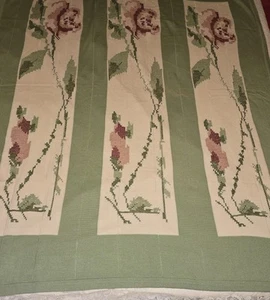 Simply Shabby Chic Cross Stitch Roses Rose Green Throw Blanket 50" x 60" Cottage - Picture 1 of 7