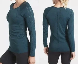 Athleta Shirt Foothill Seamless Long Sleeve Teal Blue Green Pullover Size M - Picture 1 of 10