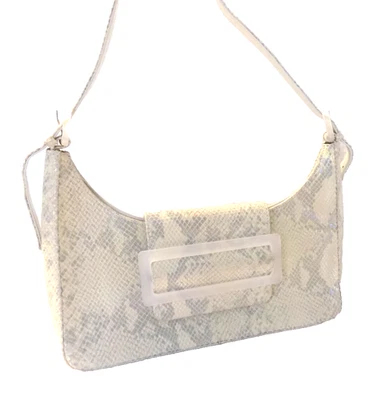 De colección STUART WEITZMAN Lucite Hebilla Solapa Gris Serpiente Gamuza Bolso de Hombro Monedero Demi Foto 1 de 4