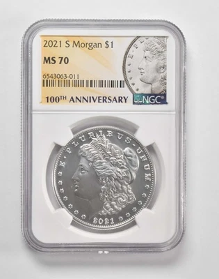2021-S MS70 Morgan Silver Dollar $1 NGC 100th Anniversary Lbl *1262 - Image 1 of 4