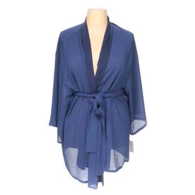 NUEVO CON ETIQUETAS NUEVO NATORI 3x AZUL ENVOLTURA BATA DE BAÑO POLI SPANDEX VERTICAL RIBETE TEXTURA CONTENEDOR Foto 1 de 2