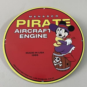 VINTAGE MENASCO PIRATE PORCELAIN SIGN GAS OIL AIRCRAFT ENGINE MOTOR PUMP PLATE - Picture 1 of 12