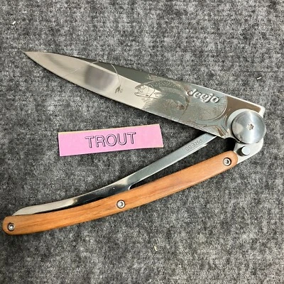 Deejo Tattoo Trout folding pocket knife 37g Wood Mirror finish - Image 1 of 4