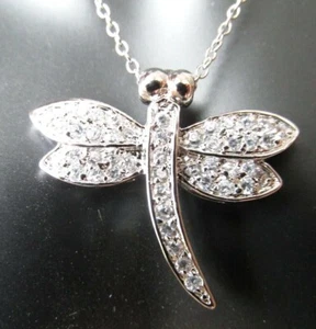 NEW Lenox Crystal Dragonfly Pendant Necklace Sterling Silver - Picture 1 of 7