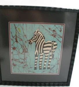 Framed Batik Tribal Zebra African Art Safari Signed Painting J Muroki 17x17 Rag - Picture 1 of 6