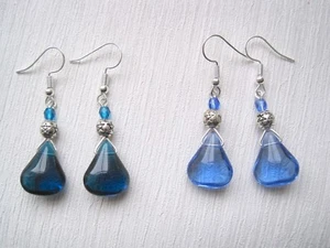 TEAL BLUE PUFFED GLASS TEARDROP SP Drop Earrings PURPLE AMBER Star Bead Tear - Picture 1 of 9