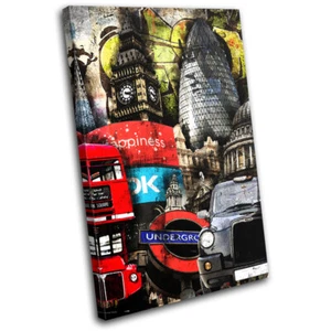 London Collage Graffiti Grunge Urban EINZELNE LEINWAND WANDBILD Bild Druck - Bild 1 von 1