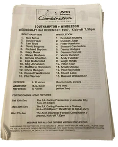 SOUTHAMPTON V WIMBLEDON - FOOTBALL COMBINATION -3/12/1997 - Picture 1 of 1