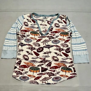 VTG Y2K Lucky Brand Women V-Neck Asian Umbrella Stripe Cotton Sweater-XL-8621 - Picture 1 of 11