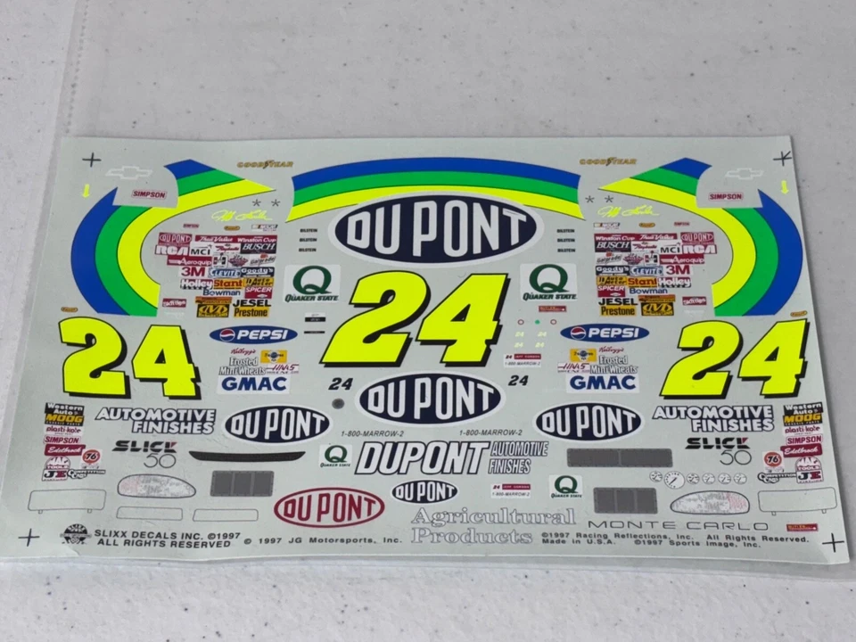 Slixx NASCAR 1997 24 Dupont Jeff Gordon Chevy Hendrick Waterslide Decals 1/24 - Image 1 of 1