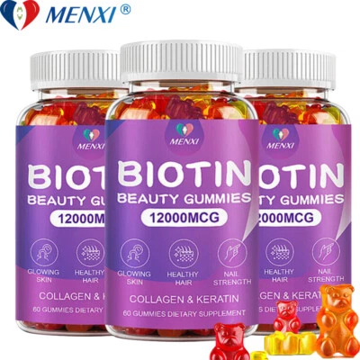 3 Pack Vitamatic Biotin Gummies 12000 mcg for Stronger Hair Skin Nails 60 Vegan - Image 1 of 4