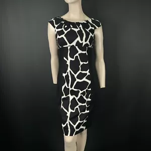 Karen Millen Black & White Animal Print Dress UK 10 US 6 EU 38 Pleated Neck Midi - Picture 1 of 12