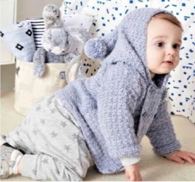 0528 Crochet Baby's Hooded Cardigan 6mth-2yrs DK - Vintage Pattern Copy - Image 1 of 4