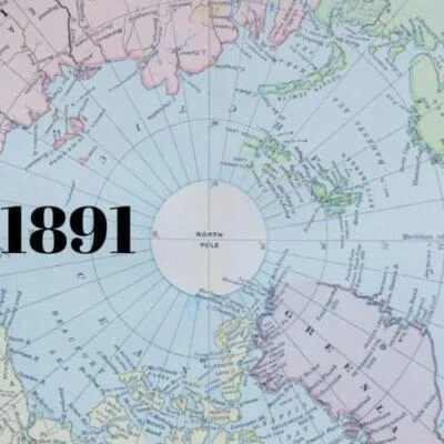 1891 REGIONES POLARES POLO NORTE RUSIA CANADÁ MAPA COLOR ANTIGUO ERA VICTORIANA Foto 1 de 2