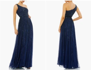 MAC DUGGAL 5220 VERZIERTES SCHULTERFREIES A-LINIE MIDNIGHT NAVY KLEID Gr. 16 - Bild 1 von 5