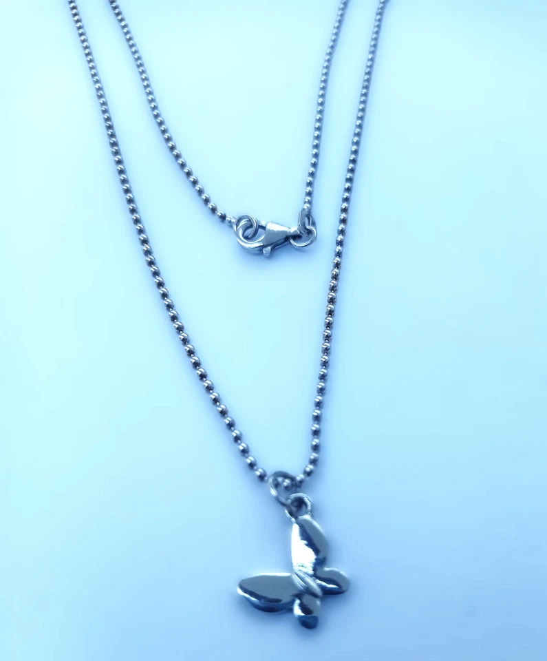 COLLANA DONNA ARGENTO ITALIANO 925 PALLINATA PENDENTE CIONDOLO FARFALLA LUNGA 40 - Immagine 1 di 1