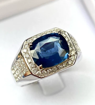 Мужское кольцо из чистого серебра 925 пробы с лондонским голубым топазом и драгоценным камнем - Изображение 1 из 4