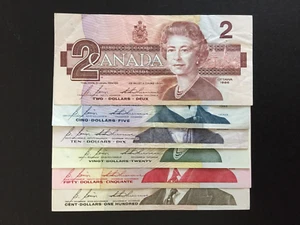 Canada Banknotes 1986-1991 Birds Series $(2, 5, 10, 20, 50, 100) 6 pcs B/T Set - Picture 1 of 14