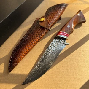 COLTELLO DA CACCIA DAMASCO DA COLLEZIONE FATTO A MANO VG10 CAMPEGGIO LAMA FISSA SOPRAVVIVENZA - Foto 1 di 20