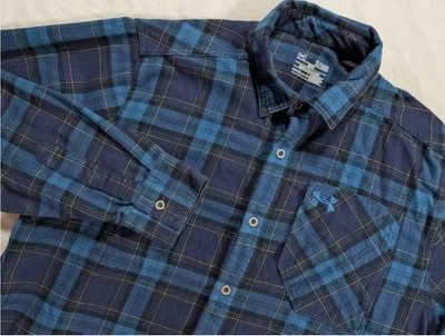 Under Armour Cold Gear Mens XL Blue Plaid Flannel Long Sleeve Button Front Shirt - Image 1 of 4